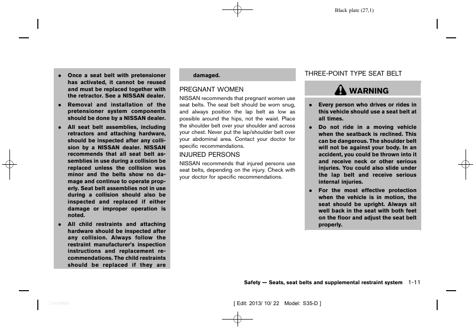 Warning | NISSAN 2014 Rogue Select - Owner's Manual User Manual | Page 29 / 323