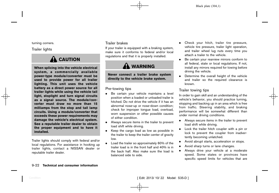 Caution, Warning | NISSAN 2014 Rogue Select - Owner's Manual User Manual | Page 306 / 323
