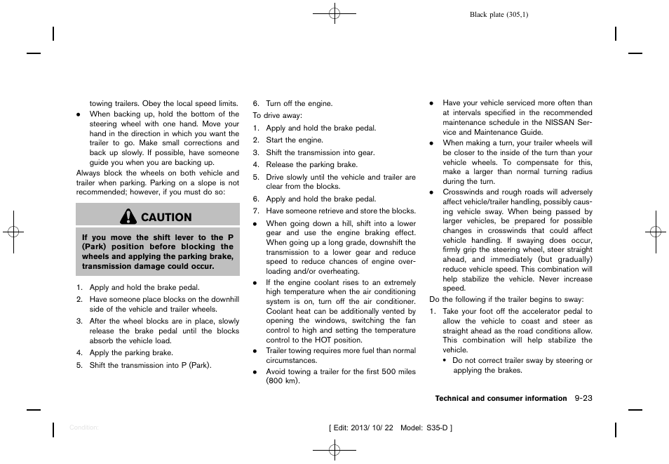 Caution | NISSAN 2014 Rogue Select - Owner's Manual User Manual | Page 307 / 323