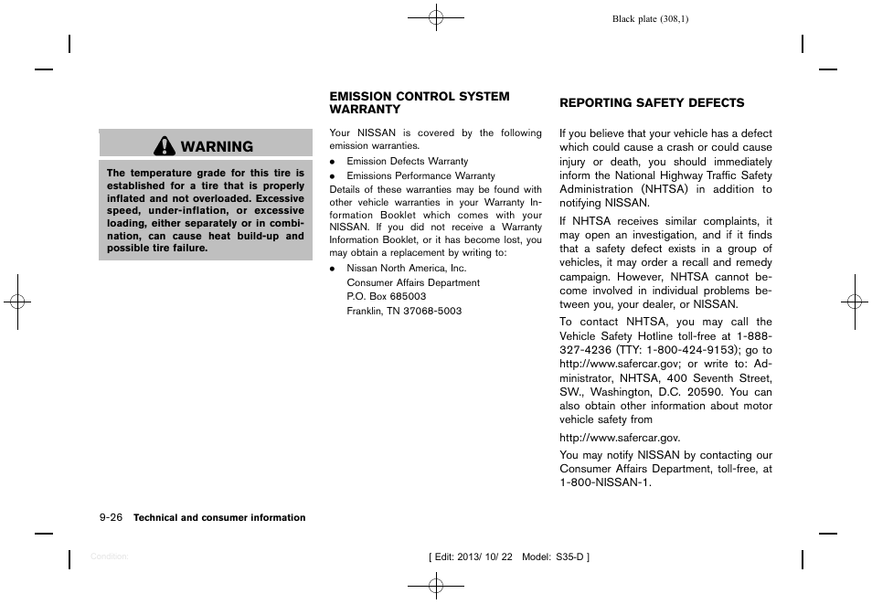 Warning | NISSAN 2014 Rogue Select - Owner's Manual User Manual | Page 310 / 323