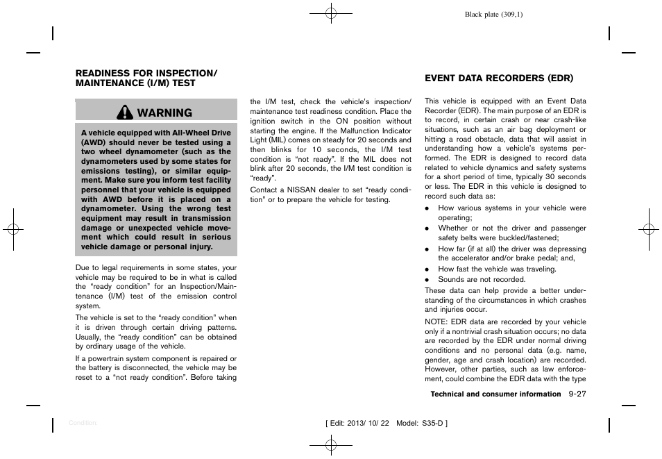 Warning | NISSAN 2014 Rogue Select - Owner's Manual User Manual | Page 311 / 323