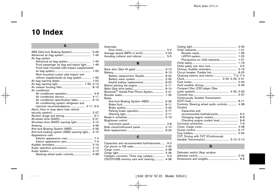 Index, 10 index | NISSAN 2014 Rogue Select - Owner's Manual User Manual | Page 315 / 323