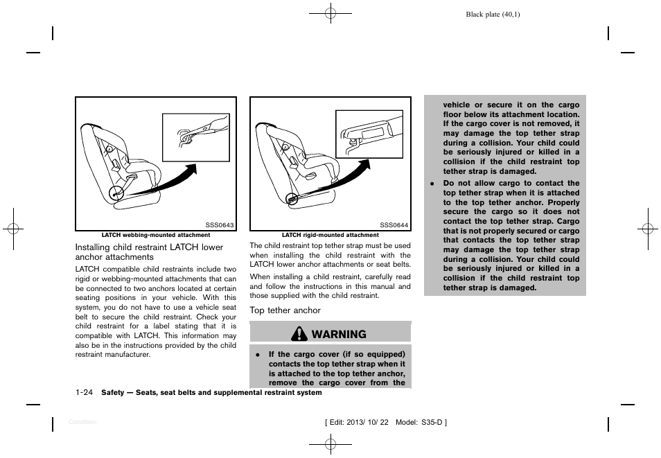 Warning | NISSAN 2014 Rogue Select - Owner's Manual User Manual | Page 42 / 323