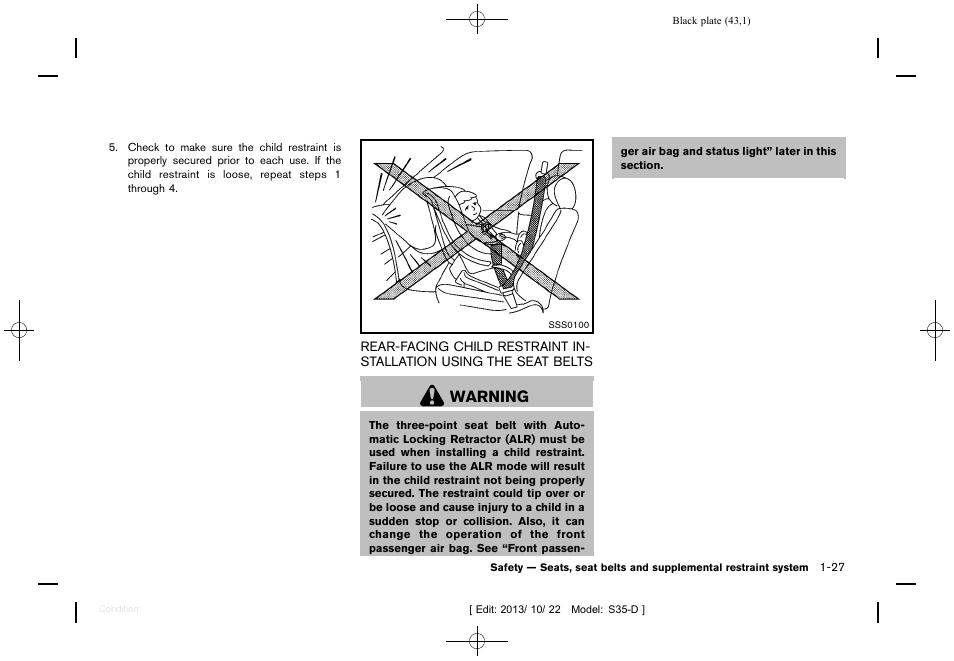Warning | NISSAN 2014 Rogue Select - Owner's Manual User Manual | Page 45 / 323
