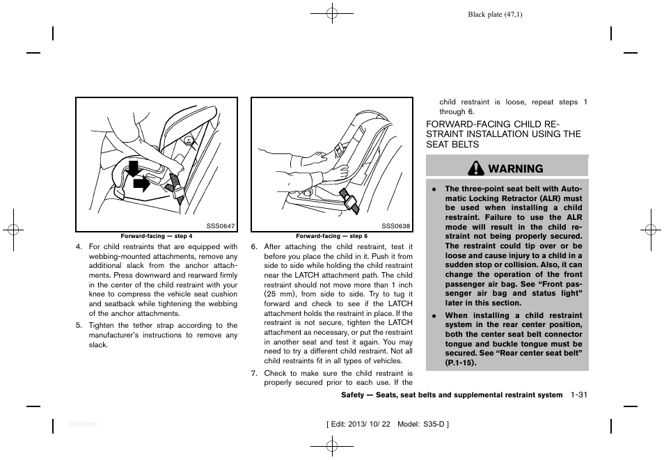 Warning | NISSAN 2014 Rogue Select - Owner's Manual User Manual | Page 49 / 323