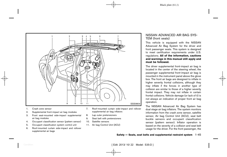 Nissan advanced air bag system (front seats) -45 | NISSAN 2014 Rogue Select - Owner's Manual User Manual | Page 63 / 323