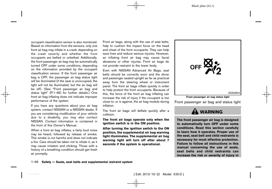 Warning | NISSAN 2014 Rogue Select - Owner's Manual User Manual | Page 64 / 323
