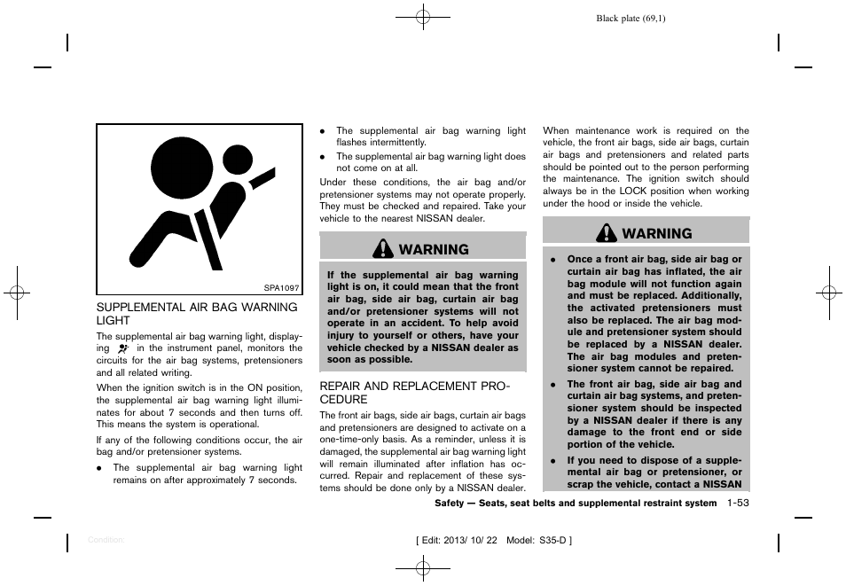 Warning | NISSAN 2014 Rogue Select - Owner's Manual User Manual | Page 71 / 323