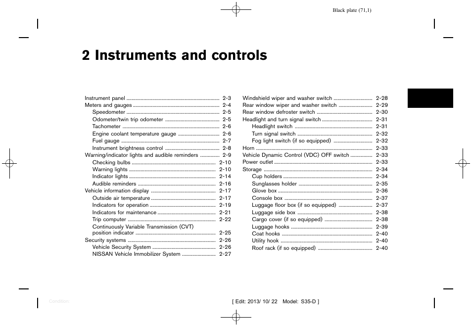 Instruments and controls, 2 instruments and controls | NISSAN 2014 Rogue Select - Owner's Manual User Manual | Page 73 / 323