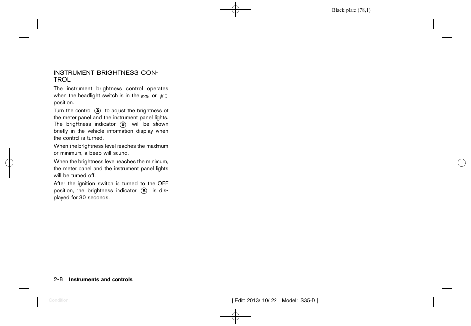 Instrument brightness control -8 | NISSAN 2014 Rogue Select - Owner's Manual User Manual | Page 80 / 323