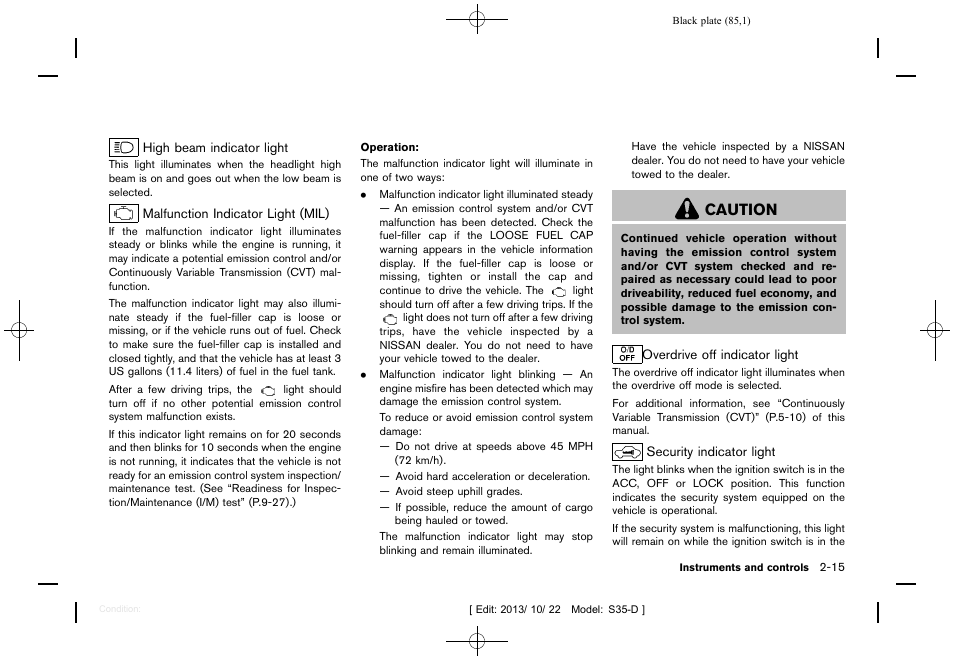 Caution | NISSAN 2014 Rogue Select - Owner's Manual User Manual | Page 87 / 323