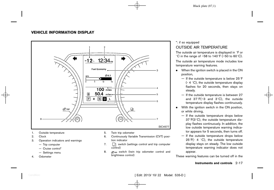 Vehicle information display -17, Outside air temperature -17 | NISSAN 2014 Rogue Select - Owner's Manual User Manual | Page 89 / 323