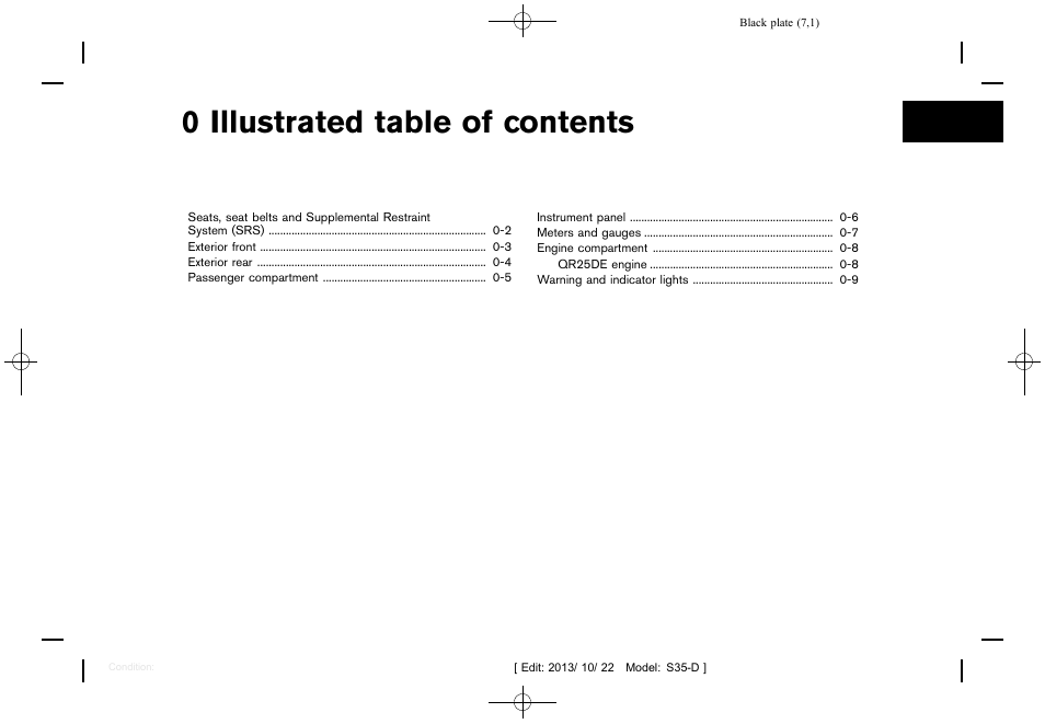 Illustrated table of contents, 0 illustrated table of contents | NISSAN 2014 Rogue Select - Owner's Manual User Manual | Page 9 / 323