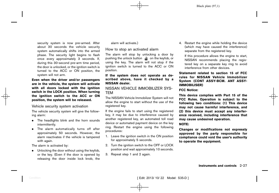 Nissan vehicle immobilizer system -27 | NISSAN 2014 Rogue Select - Owner's Manual User Manual | Page 99 / 323