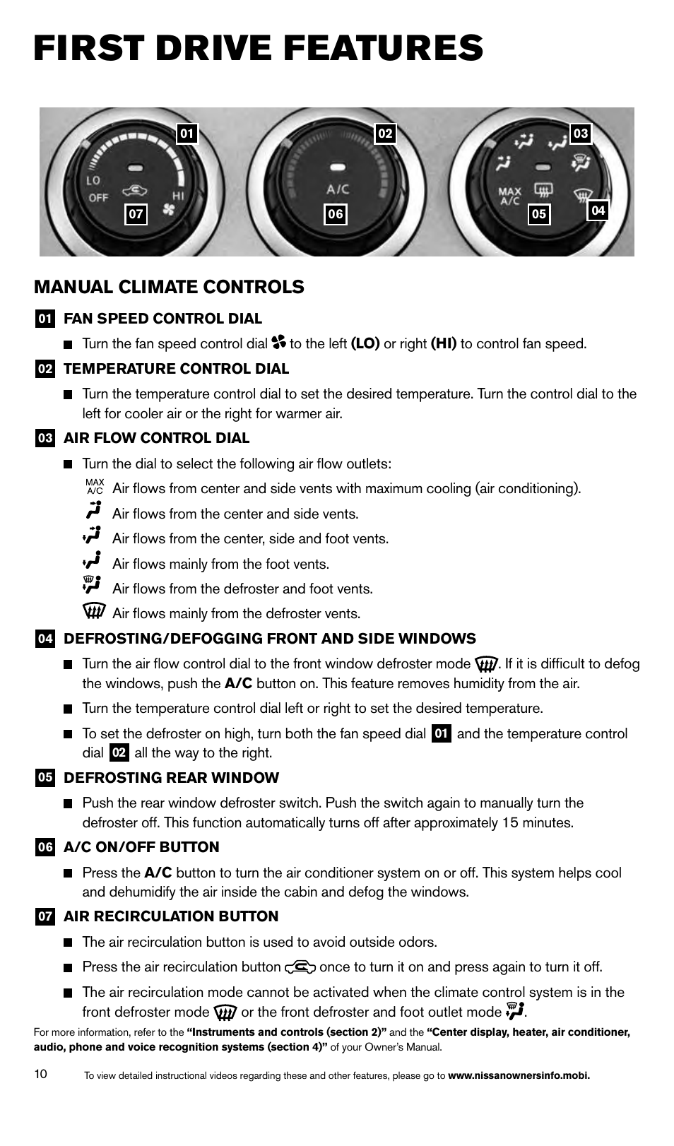 First drive features, Manual climate controls | NISSAN 2014 Rogue Select - Quick Reference Guide User Manual | Page 12 / 20