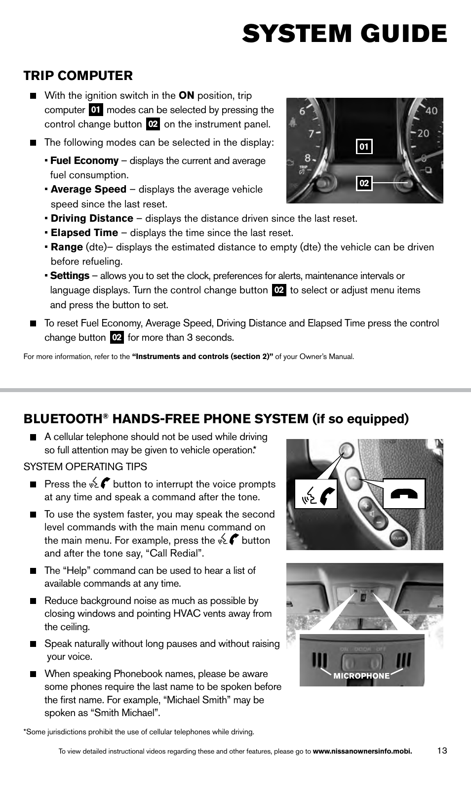 System guide, Trip computer, Bluetooth | Hands-free phone system (if so equipped) | NISSAN 2014 Rogue Select - Quick Reference Guide User Manual | Page 15 / 20