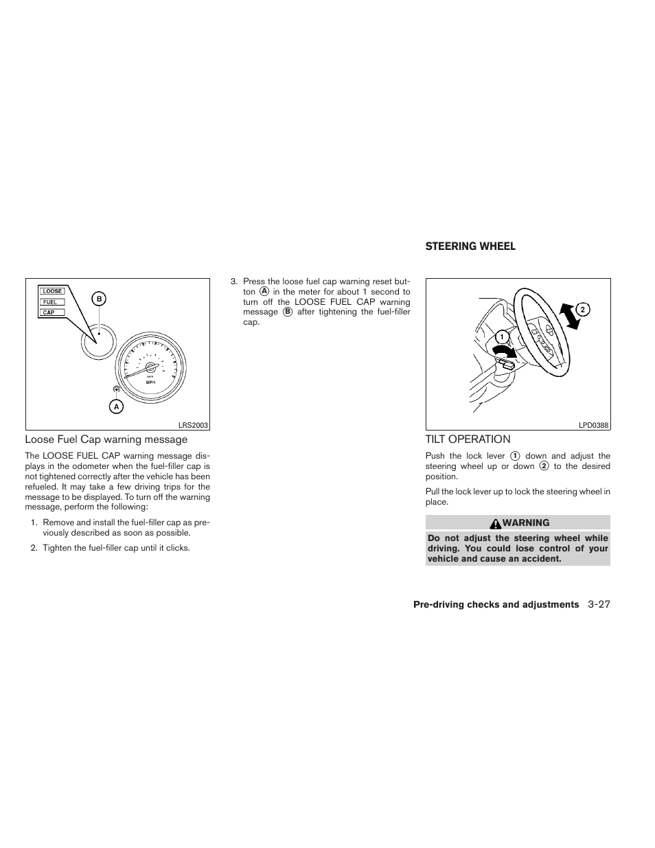 Steering wheel -27, Tilt operation -27 | NISSAN 2011 Sentra - Owner's Manual User Manual | Page 146 / 366