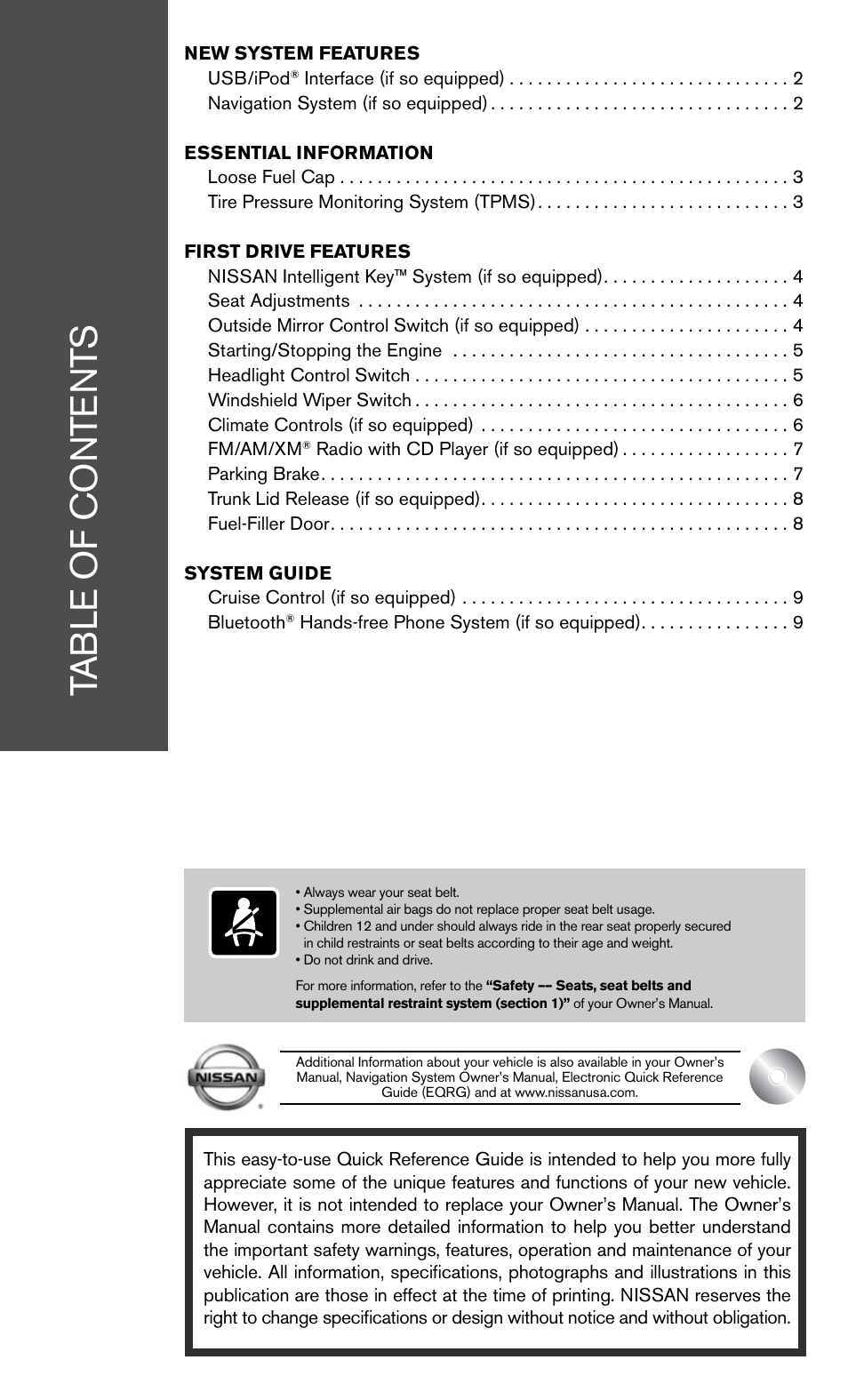 NISSAN 2011 Sentra - Quick Reference Guide User Manual | Page 3 / 12