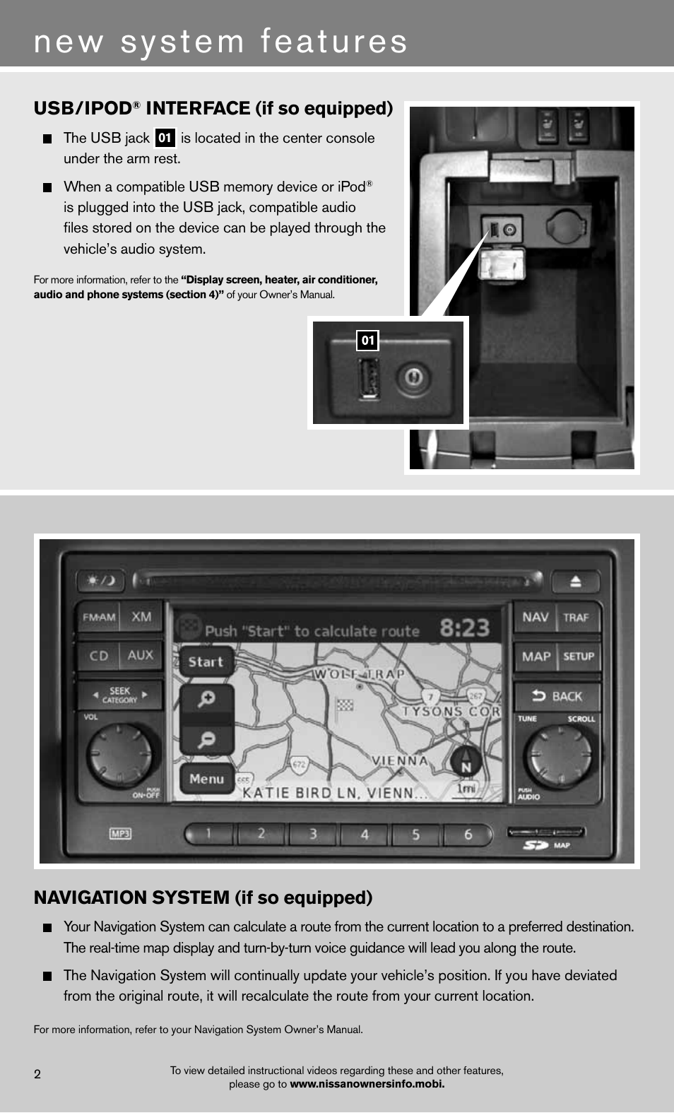 New system features, Usb/ipod, Interface (if so equipped) | Navigation system (if so equipped) | NISSAN 2012 Sentra - Quick Reference Guide User Manual | Page 4 / 16