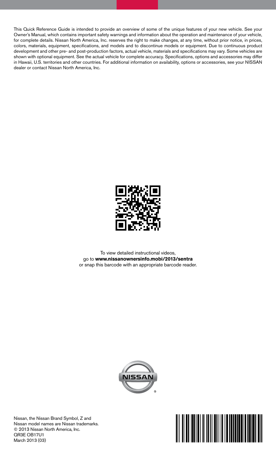 NISSAN 2013 Sentra - Quick Reference Guide User Manual | Page 24 / 24