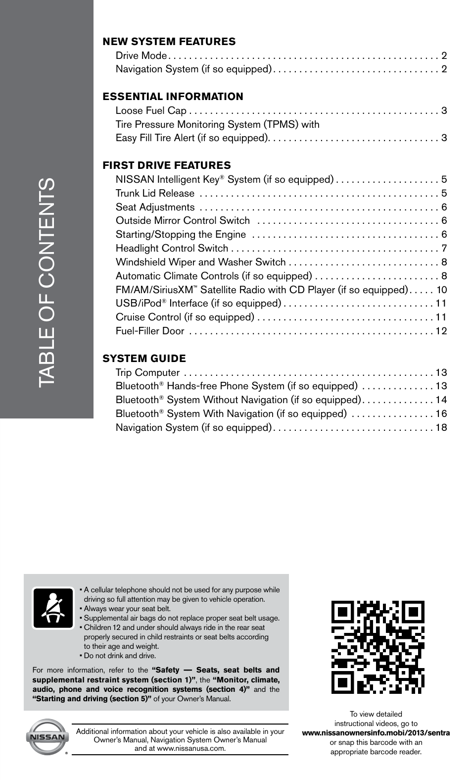 NISSAN 2013 Sentra - Quick Reference Guide User Manual | Page 3 / 24