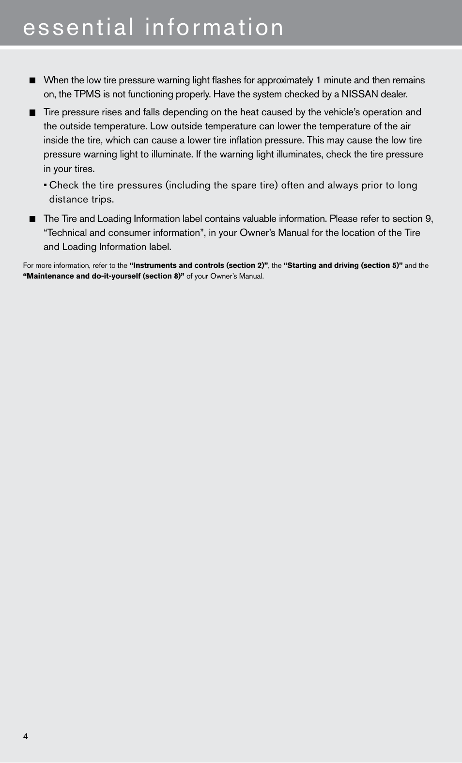 Essential information | NISSAN 2013 Sentra - Quick Reference Guide User Manual | Page 6 / 24