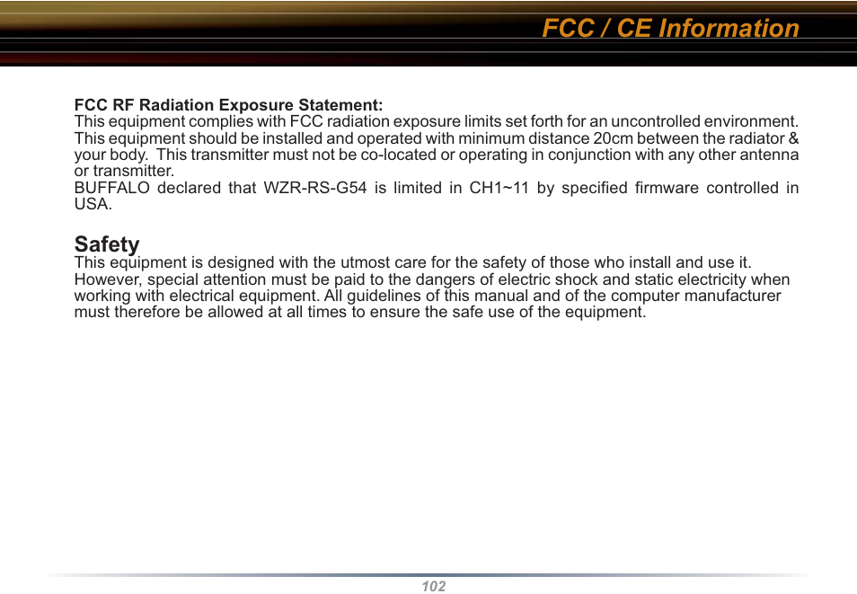 Fcc / ce information | Buffalo Technology WZR-RS-G54 User Manual | Page 102 / 107