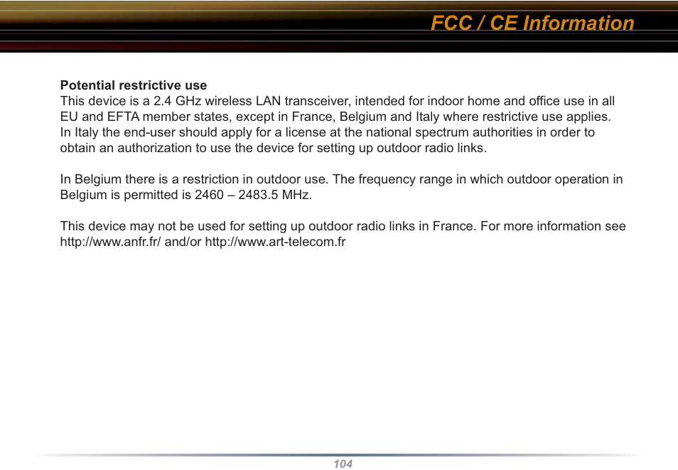 Fcc / ce information | Buffalo Technology WZR-RS-G54 User Manual | Page 104 / 107