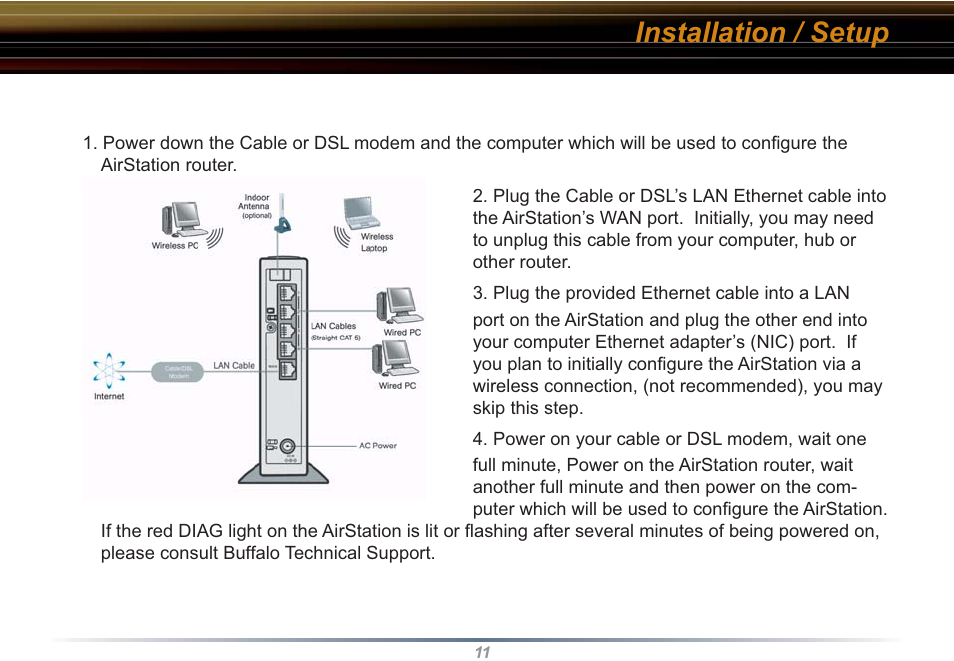 Installation / setup | Buffalo Technology WZR-RS-G54 User Manual | Page 11 / 107