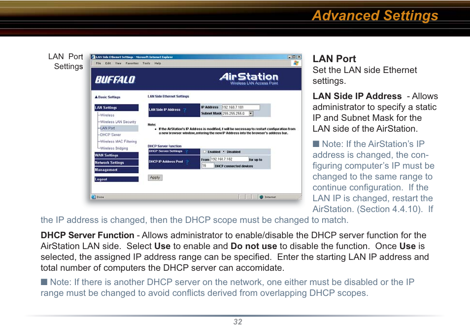 Advanced settings | Buffalo Technology WZR-RS-G54 User Manual | Page 32 / 107