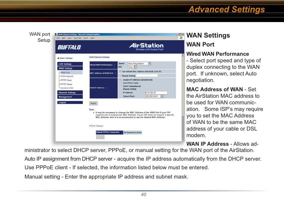 Advanced settings | Buffalo Technology WZR-RS-G54 User Manual | Page 40 / 107