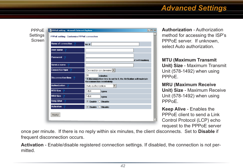 Advanced settings | Buffalo Technology WZR-RS-G54 User Manual | Page 42 / 107