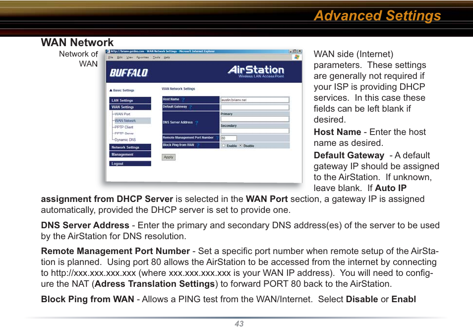 Advanced settings | Buffalo Technology WZR-RS-G54 User Manual | Page 43 / 107