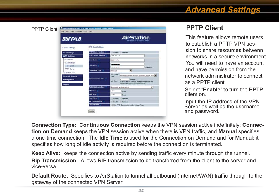 Advanced settings | Buffalo Technology WZR-RS-G54 User Manual | Page 44 / 107