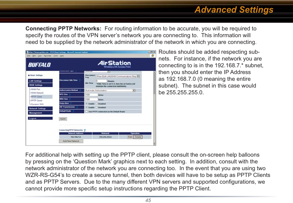Advanced settings | Buffalo Technology WZR-RS-G54 User Manual | Page 45 / 107