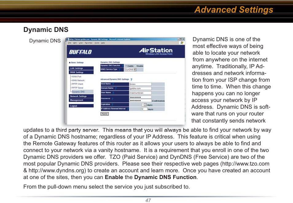 Advanced settings | Buffalo Technology WZR-RS-G54 User Manual | Page 47 / 107