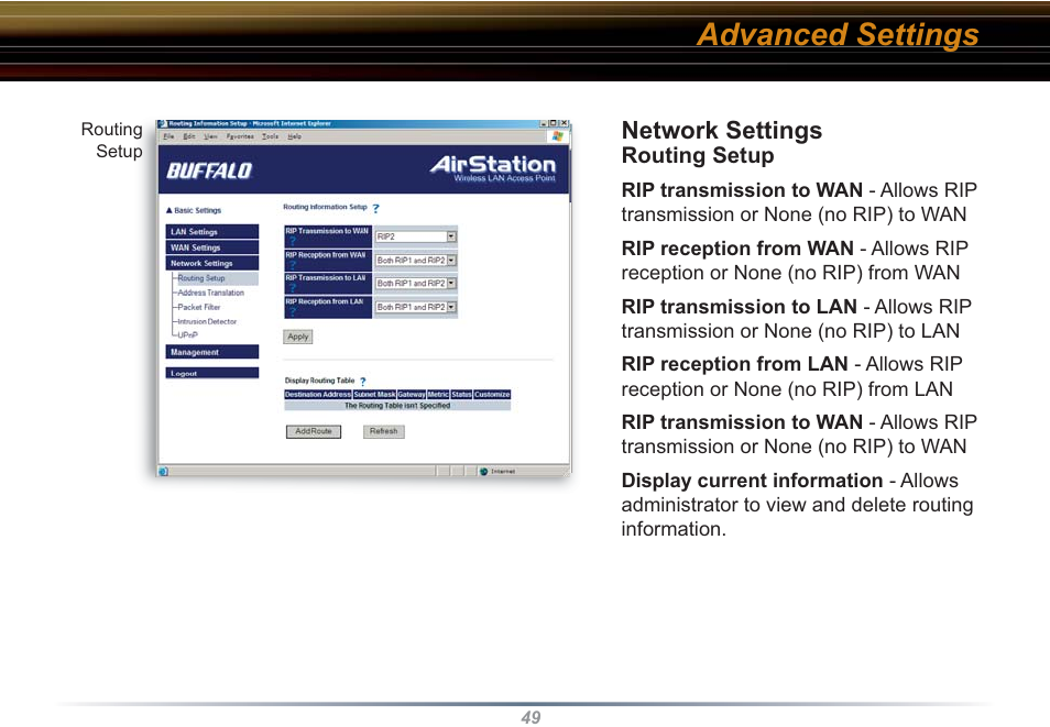 Advanced settings | Buffalo Technology WZR-RS-G54 User Manual | Page 49 / 107