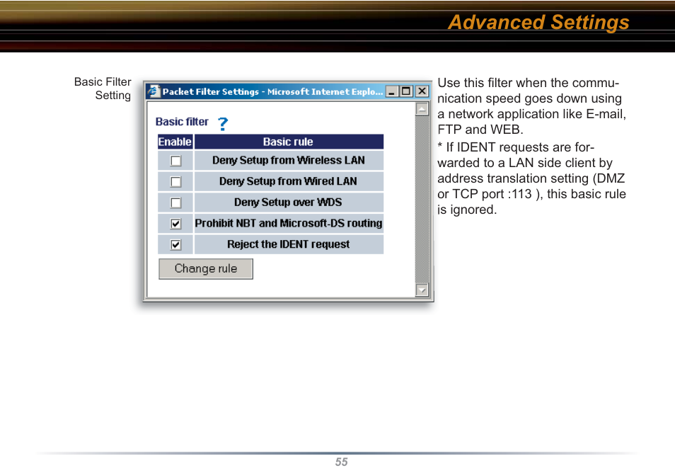 Advanced settings | Buffalo Technology WZR-RS-G54 User Manual | Page 55 / 107