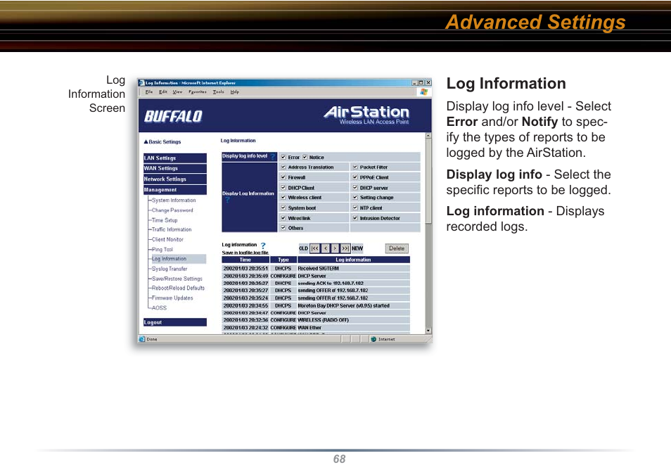 Advanced settings | Buffalo Technology WZR-RS-G54 User Manual | Page 68 / 107