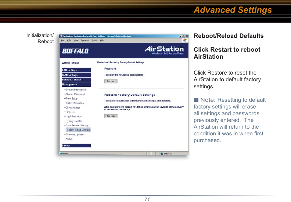 Advanced settings | Buffalo Technology WZR-RS-G54 User Manual | Page 71 / 107