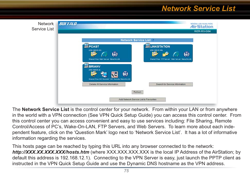 Network service list | Buffalo Technology WZR-RS-G54 User Manual | Page 75 / 107