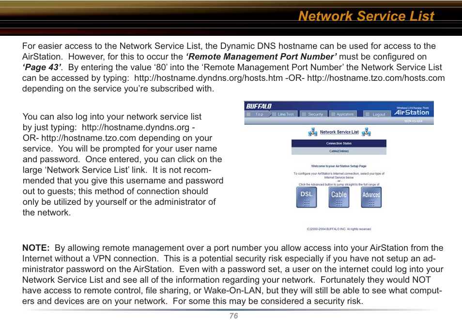 Network service list | Buffalo Technology WZR-RS-G54 User Manual | Page 76 / 107