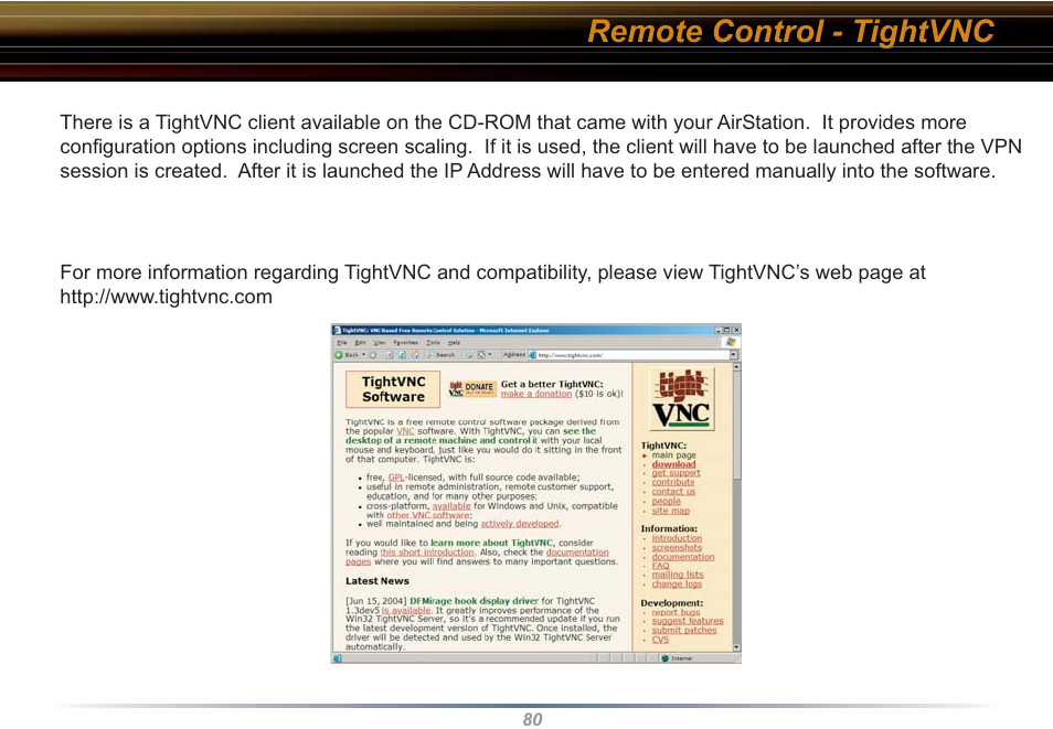 Remote control - tightvnc | Buffalo Technology WZR-RS-G54 User Manual | Page 80 / 107