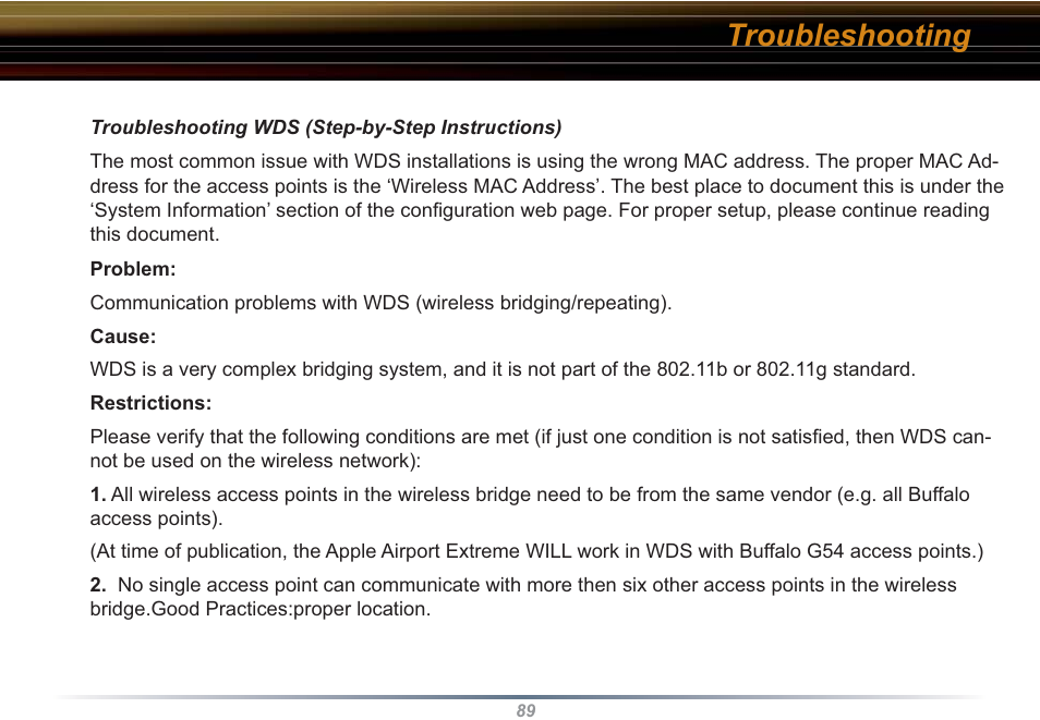 Troubleshooting | Buffalo Technology WZR-RS-G54 User Manual | Page 89 / 107