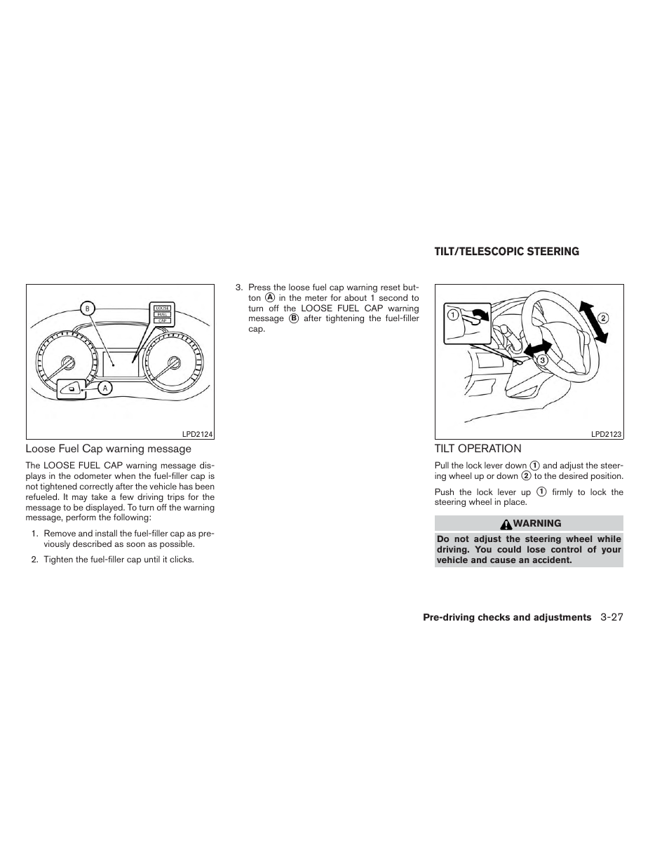 Tilt/telescopic steering -27, Tilt operation -27 | NISSAN 2014 Sentra - Owner's Manual User Manual | Page 146 / 388