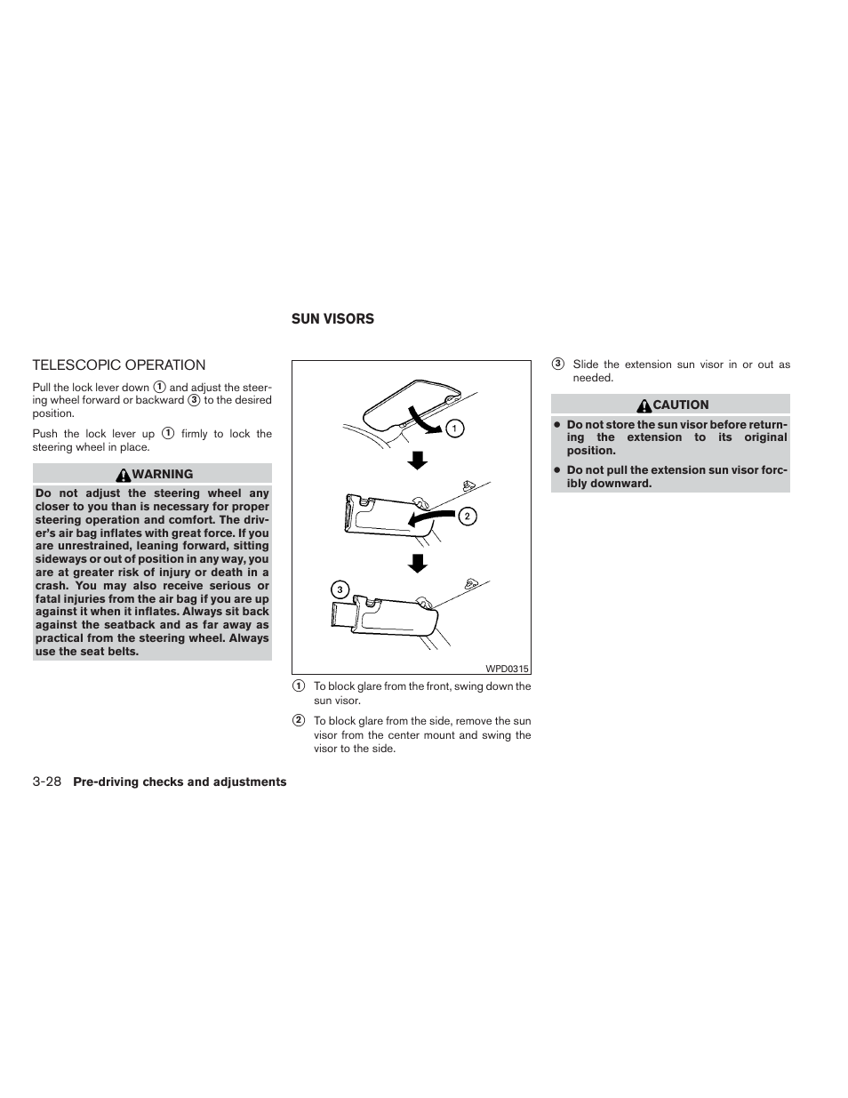 Telescopic operation -28, Sun visors -28 | NISSAN 2014 Sentra - Owner's Manual User Manual | Page 147 / 388