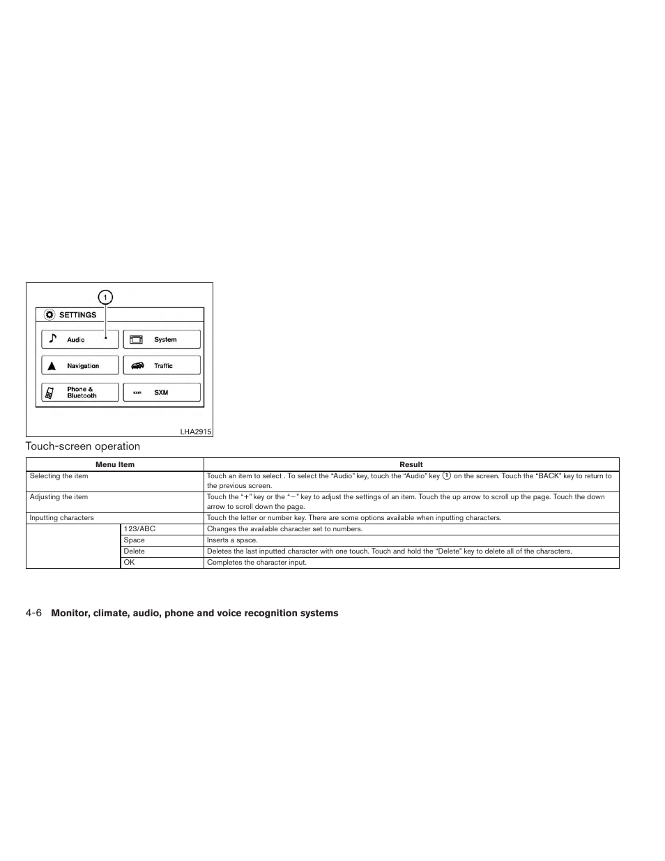 Touch-screen operation | NISSAN 2014 Sentra - Owner's Manual User Manual | Page 157 / 388