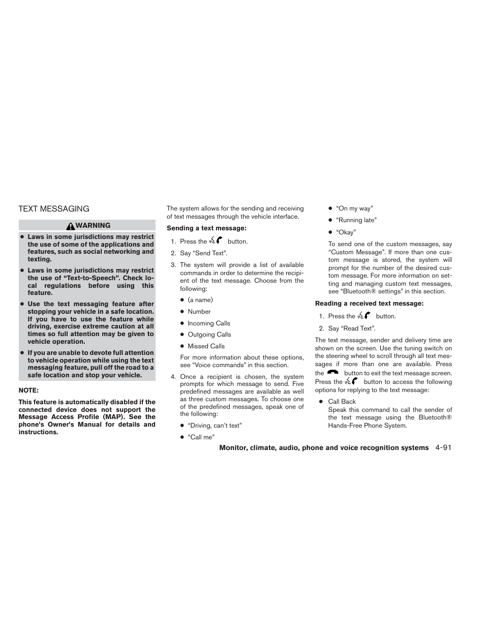 Text messaging -91 | NISSAN 2014 Sentra - Owner's Manual User Manual | Page 242 / 388