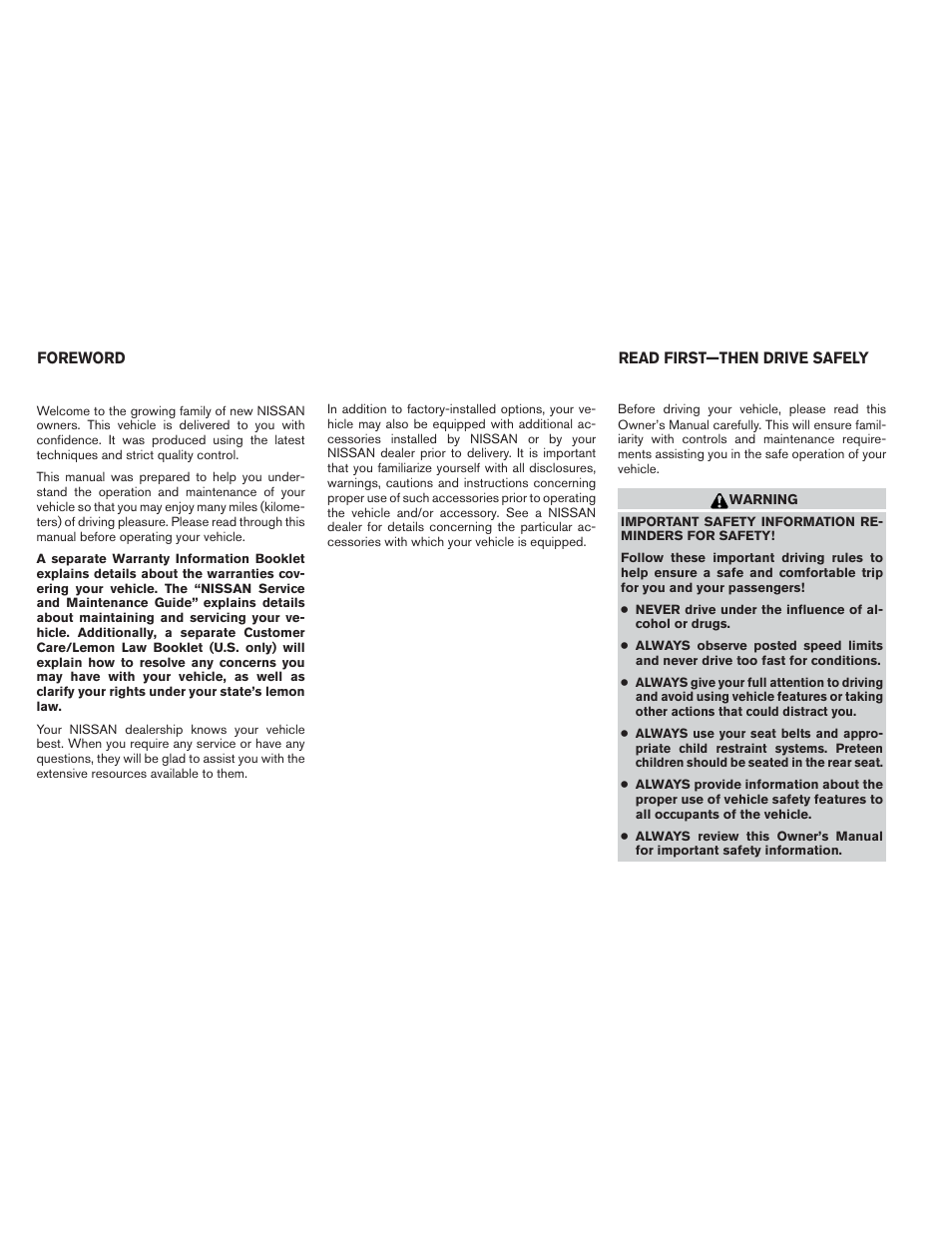 NISSAN 2014 Sentra - Owner's Manual User Manual | Page 4 / 388