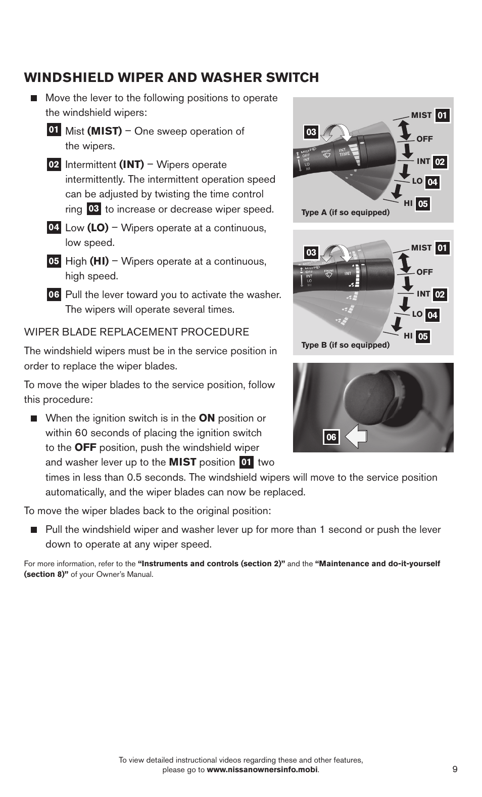 Windshield wiper and washer switch | NISSAN 2014 Sentra - Quick Reference Guide User Manual | Page 11 / 24